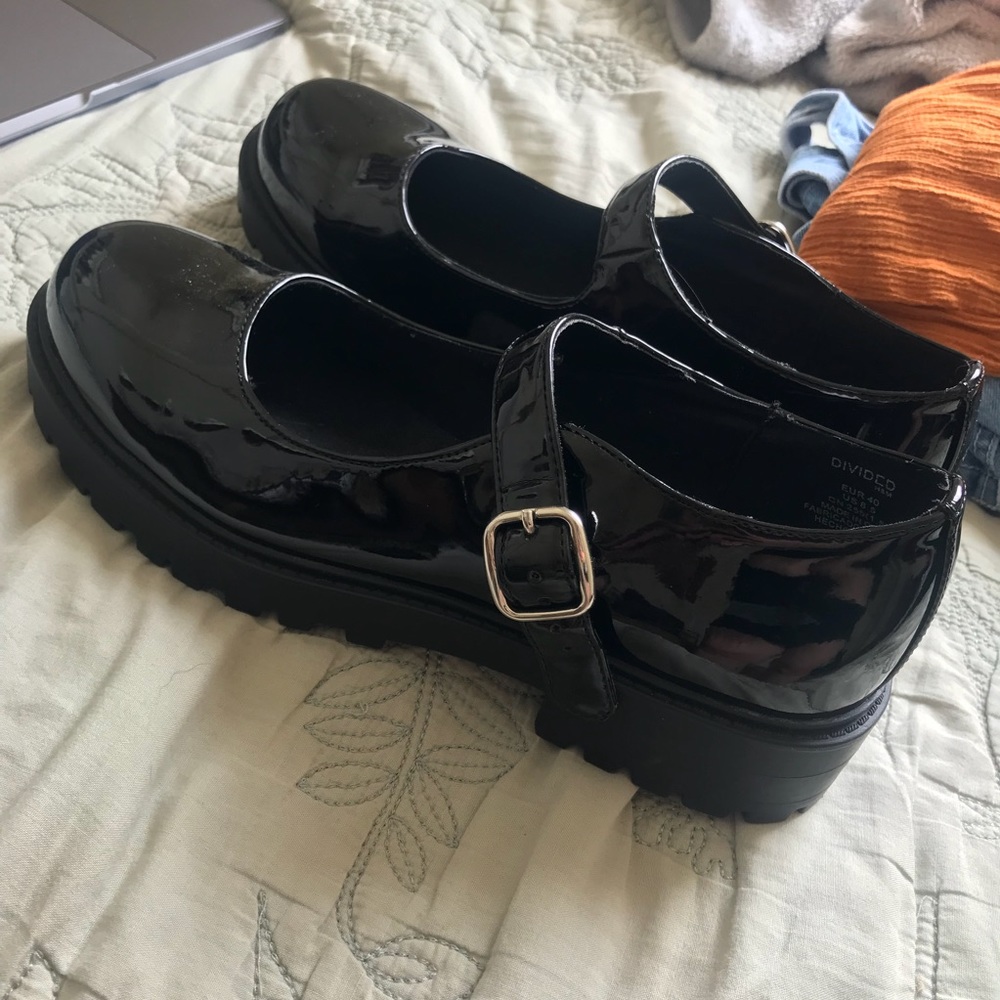 Faux Patent Leather Platform Mary Janes